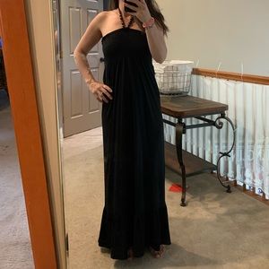 Black long dress beaded tie around the neck